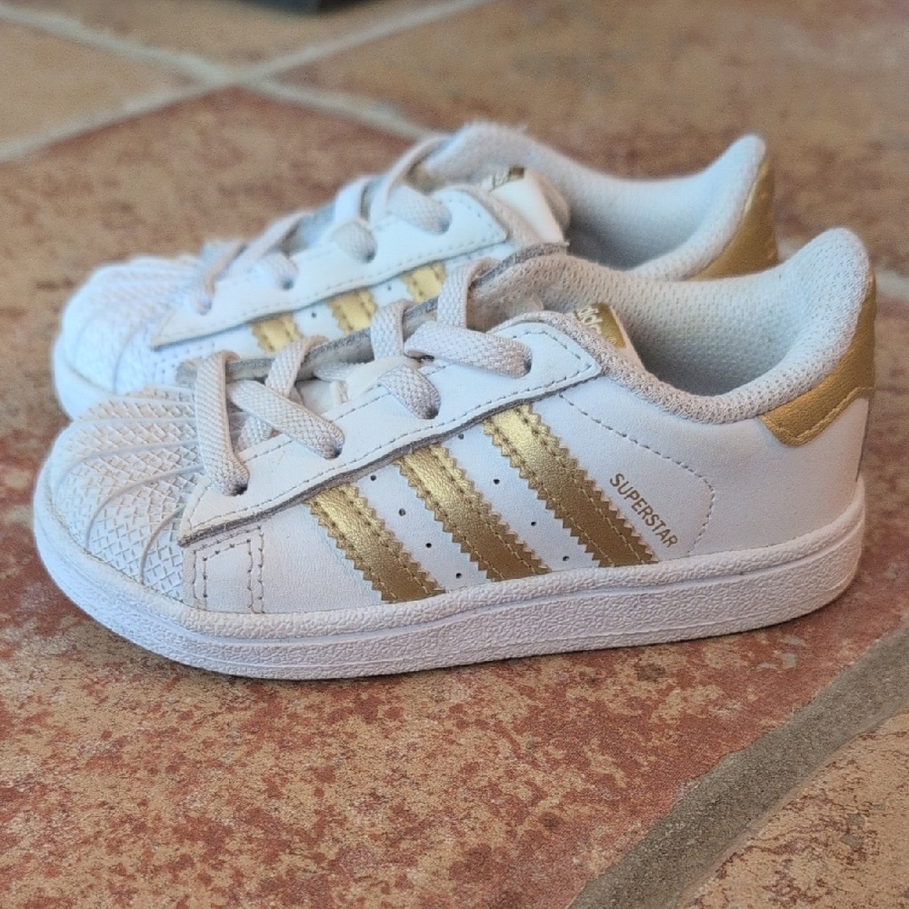 Adidas Kids Superstar Sneakers - White and Gold